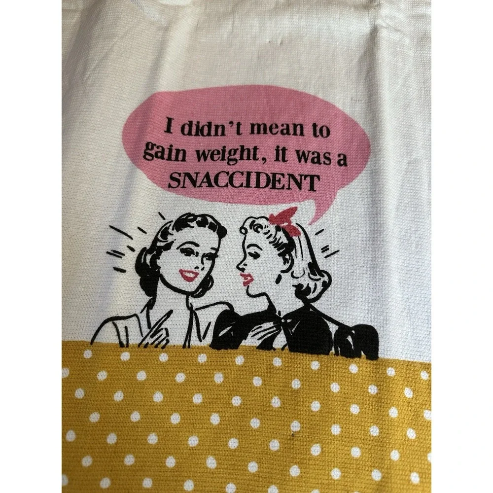 Daisys‎ Boutique Kitchen Hand Towel 16x26 White Cotton Snaccident Funny Retro